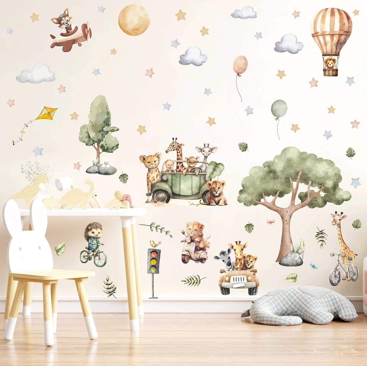 Jungle Animal Wall Decals - Safari and Wild Animal Wall Stickers for Nursery, Living Room, Bedroom - Large Zoo Animal Decor with Jungle Tree Forest Theme