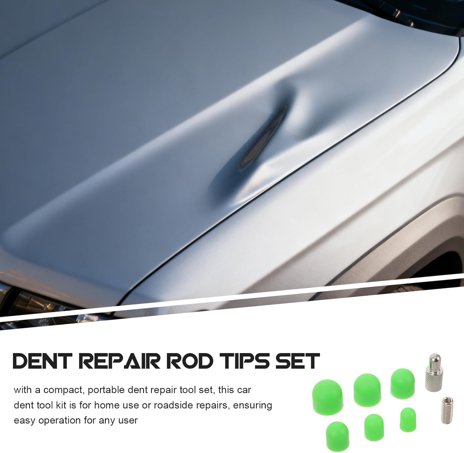 Happyyami 6Pcs Car Dent Tap down Pen Tips Auto Body Dent Removal Rod Kit DIY Paintless Repair Tools Portable Automotive Accessories Kit image number 3