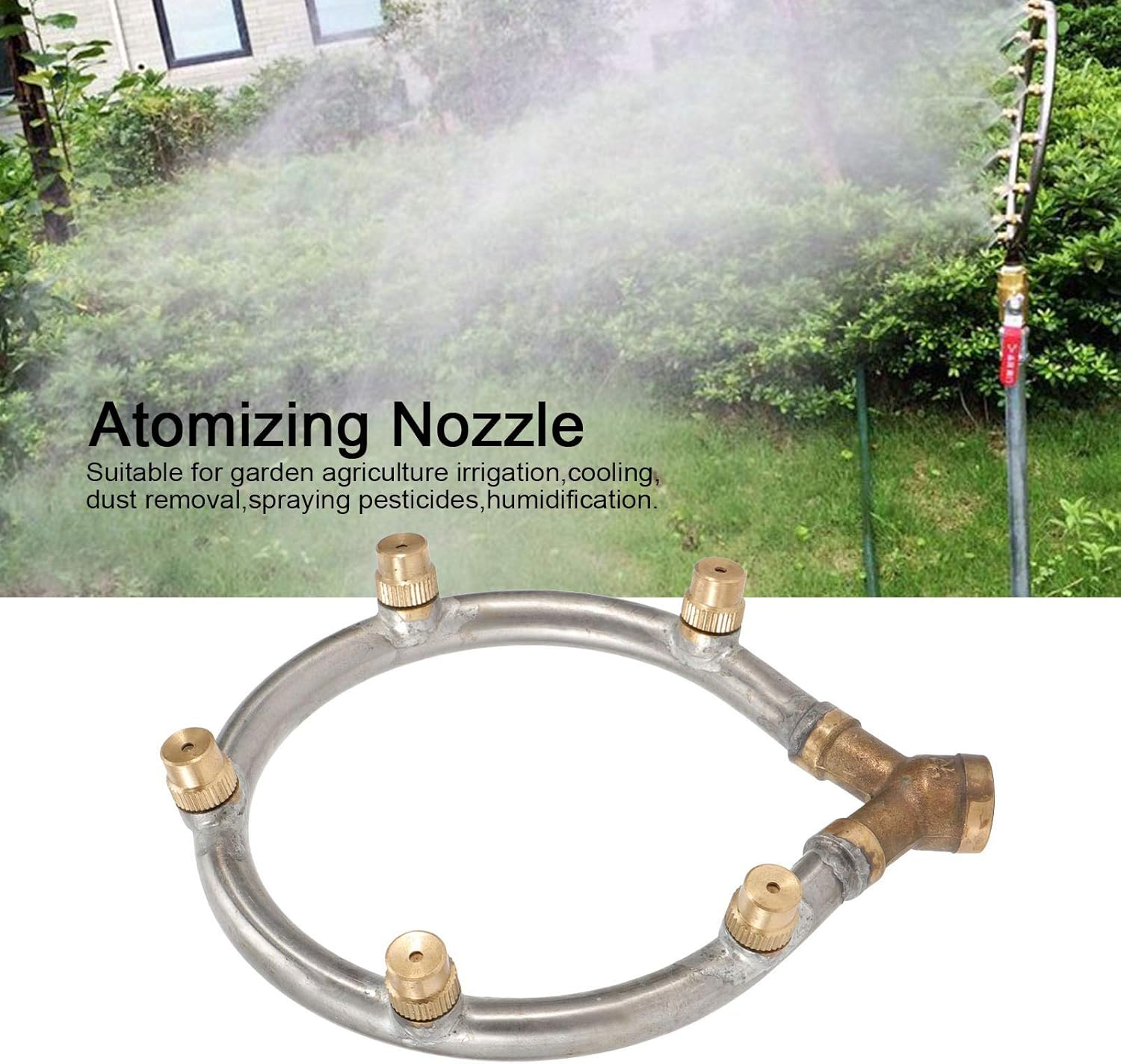 Changor 5 Head Adjustable Misting Nozzle Atomizing Spray Head Stainless Steel Atomizing Spray Head Misting Nozzles for Fine Mist to Water Column with G1/4In Female Thread