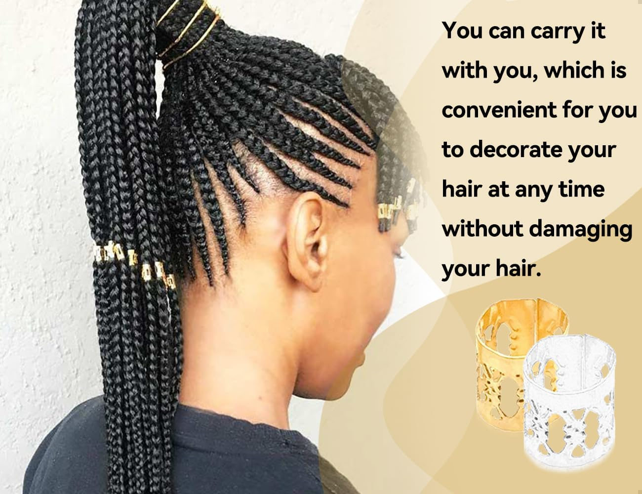 Emezddo Pack of 100 Dreadlocks, Adjustable Metal Cuffs, Hair Accessories, Hair Spiral Clips, Braiding Accessories, Used for Men, Women, Girls and Boys Braids (Gold and Silver) image number 1