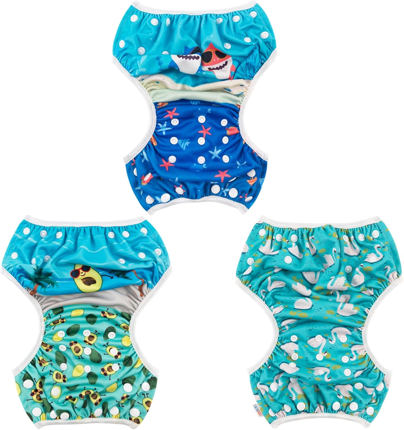 ALVABABY Large Swim Diapers 3Pcs Baby & Toddler Snap One Size Reusable Adjustable Baby Boy Adjustable Washable 0-2 Years Old 3SWY36-AU image number 2