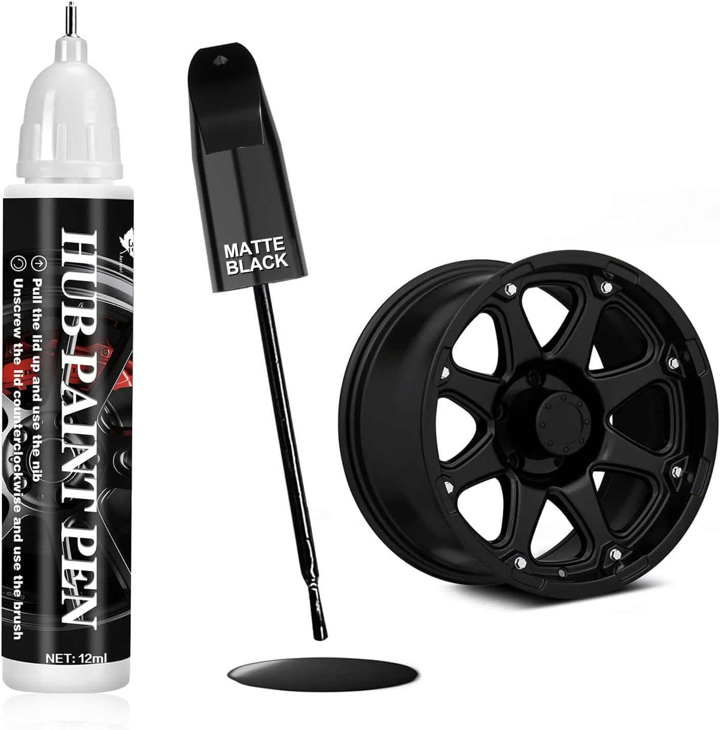 Matte Black Hub Touch up Paint Pen, Professional Wheel Scratch Repair Spray Paint, Quick & Easy, Universal Color for Rims image number 2