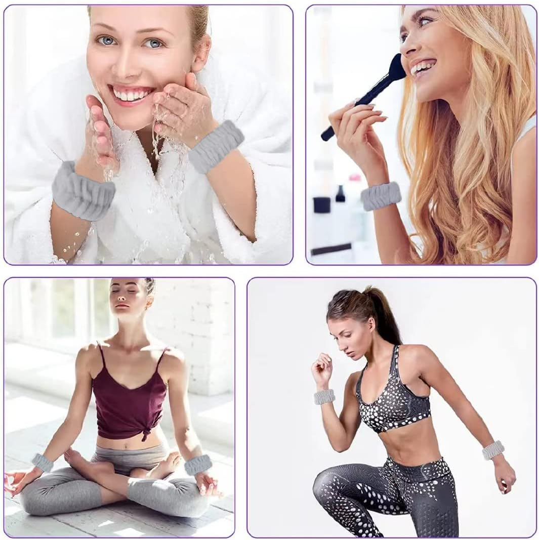 Facial Cleansing Bracelet, Elastic Makeup Sweatband and Towel, Spa Bracelet for Women and Girls, Absorbent and Hygienic - Grey image number 1
