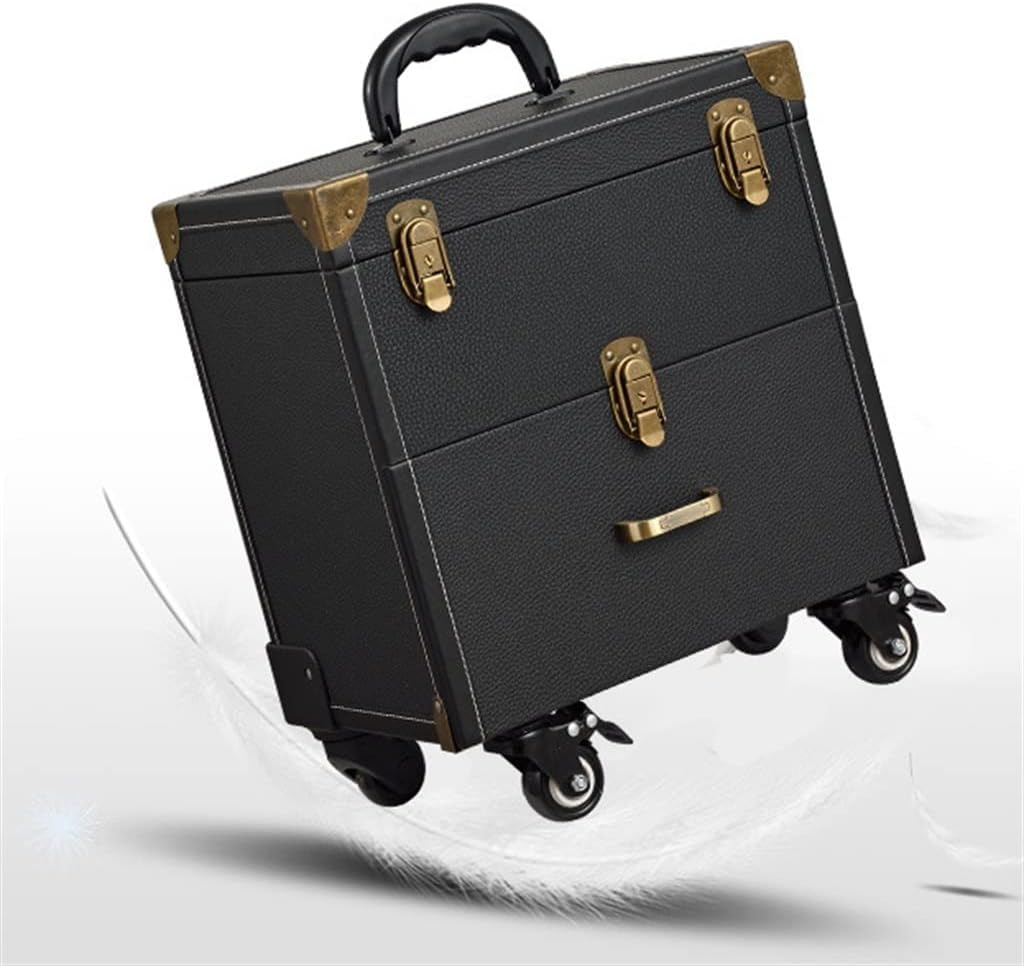 Ladies Multi-Layer Large-Capacity Cosmetic Case Manicure Tattoo Rolling Cosmetic Case Multi-Function Trolley Suitcase /1243 (Color : White, Size : 36X23X34Cm) image number 4