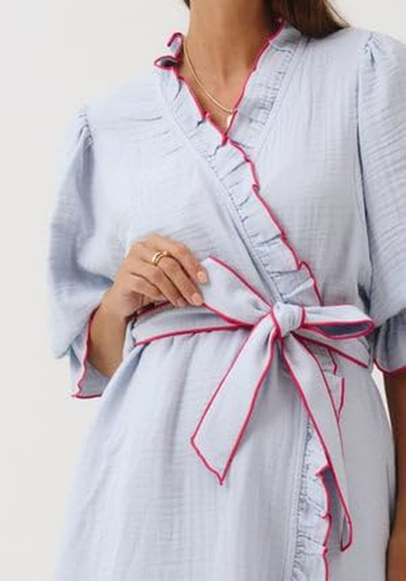 NOTHING FITS but Muslin Gauze Maternity Robe for Hospital, Nursing Nightgown Puffed Sleeves Modal & Cotton Delivery Gown