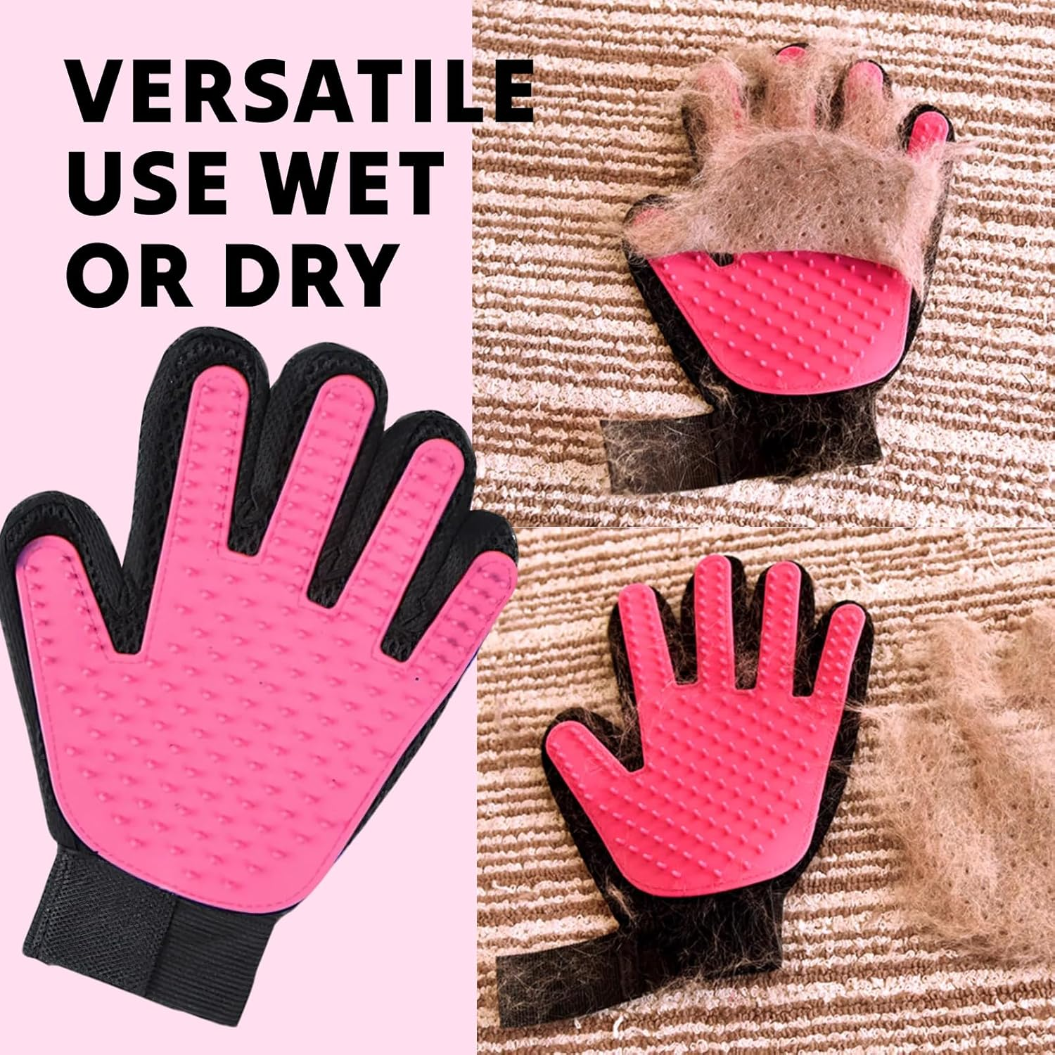 Pet Grooming Glove for Dogs, Cats, and Other Pets, Gentle Deshedding Brush Mitt with Enhanced Five Finger Design, Effective Hair Remover and Massage Tool for Long and Short Fur