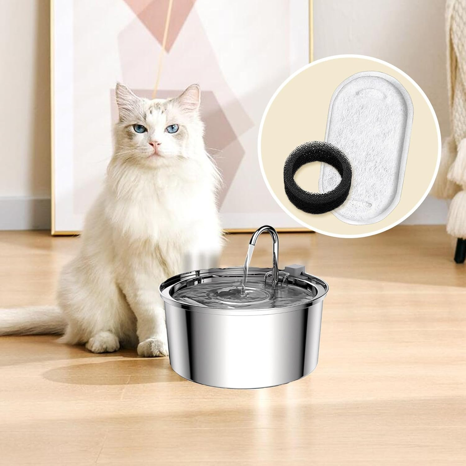 24 Pcs Cat Water Fountain Filters Set, 12 Pcs Carbon Filters and 12 Pcs Foam Filter, Cat Fountain Filters, Pet Water Fountain Filters for 3.2L/2L Cat Water Fountain and Pet Water Fountain image number 5