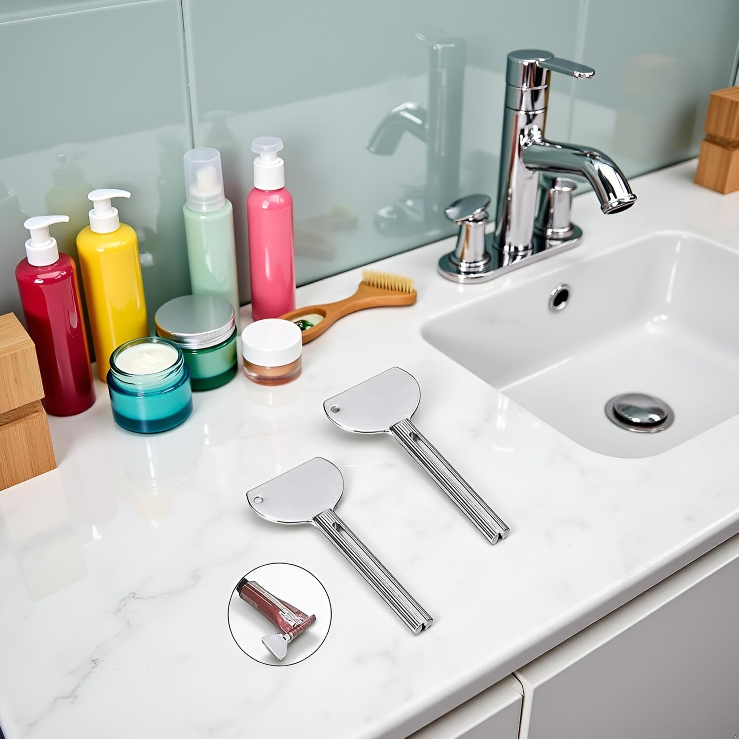 2Pcs Stainless Steel Tube Squeezer Keys - Metal Toothpaste Roller with Ergonomic Grip | Salon-Grade Durable Squeezing Tool for Toothpaste, Cream Tubes and Home Use image number 4