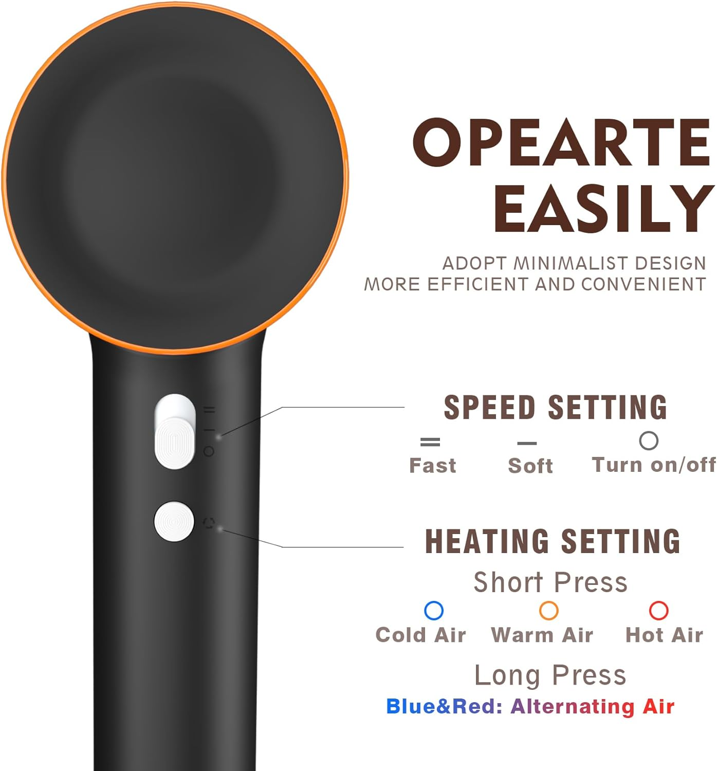 We Make Hope Professional Hair Dryer, 110000 RPM High-Speed Brushless Motor, Negative-Ion, Low Noise, Thermo-Control, Magnetic Nozzle, Lightweight Black Blow Dryer for Home Gym Salon Pets Travel image number 4