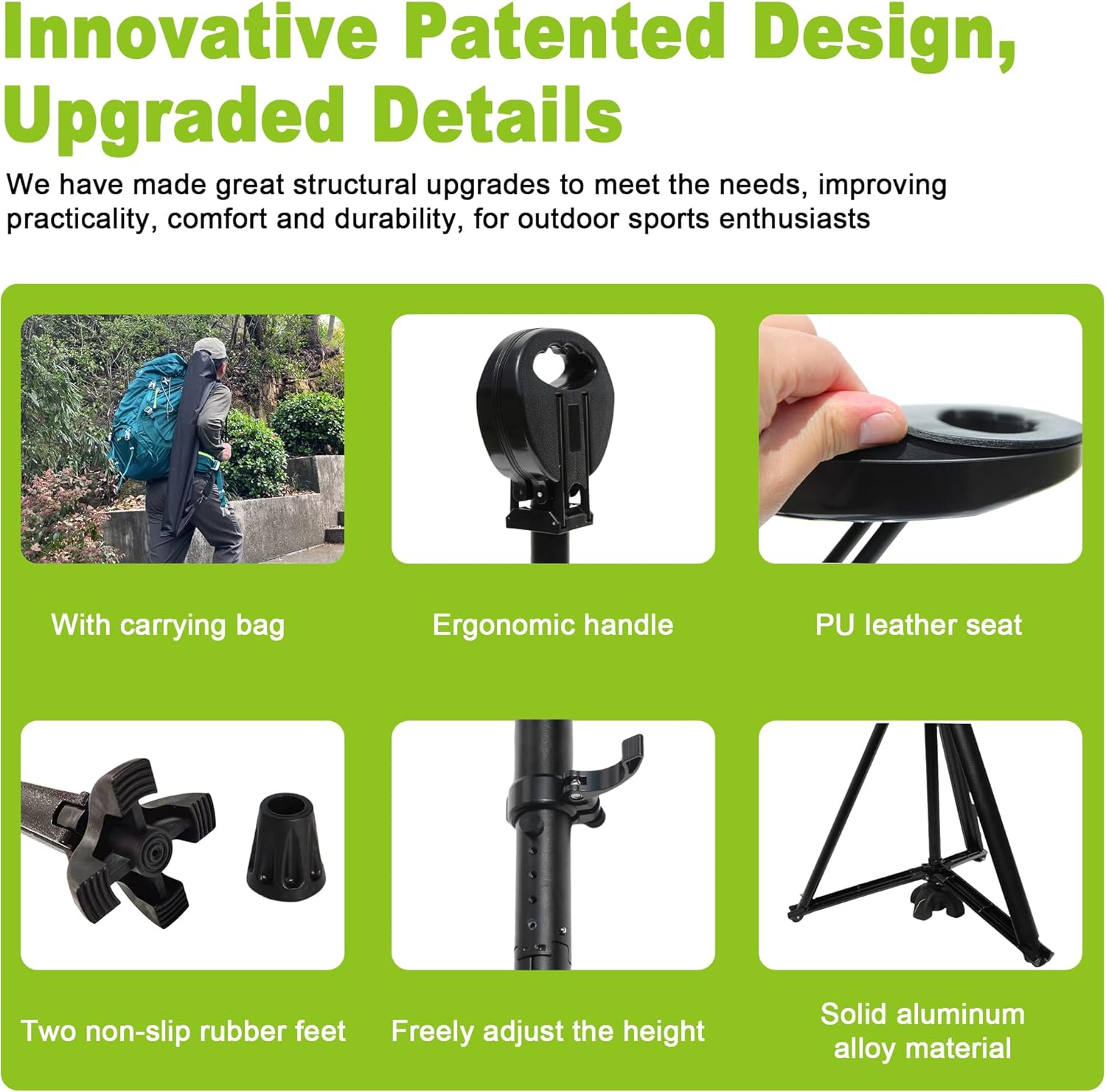 ALEVMOOM XXL Portable Cane Stool with Cushion, Adjustable Foldable Cane with Seat,Walking Stick with Seat,Max Loading 550Lbs,Sturdy and Lightweight Aluminum and Ergonomic Design with Carry Bag image number 1