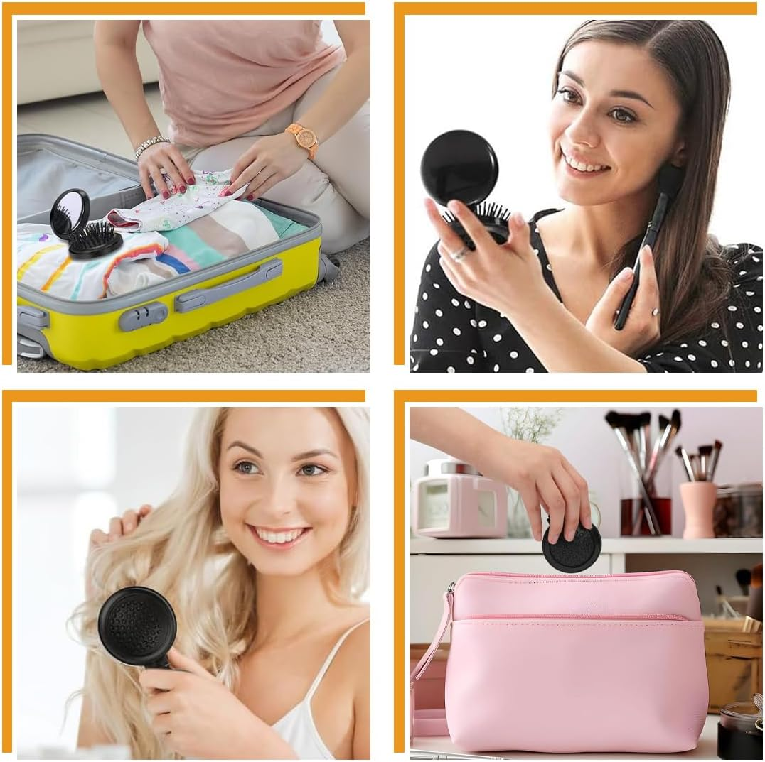 Weddhuis Pack of 2 Foldable Hair Brushes Travel Mirror Portable Pocket Hair Comb Hair Massage Comb for Men Women Girls (Travel Size, Mini, Compact) image number 3