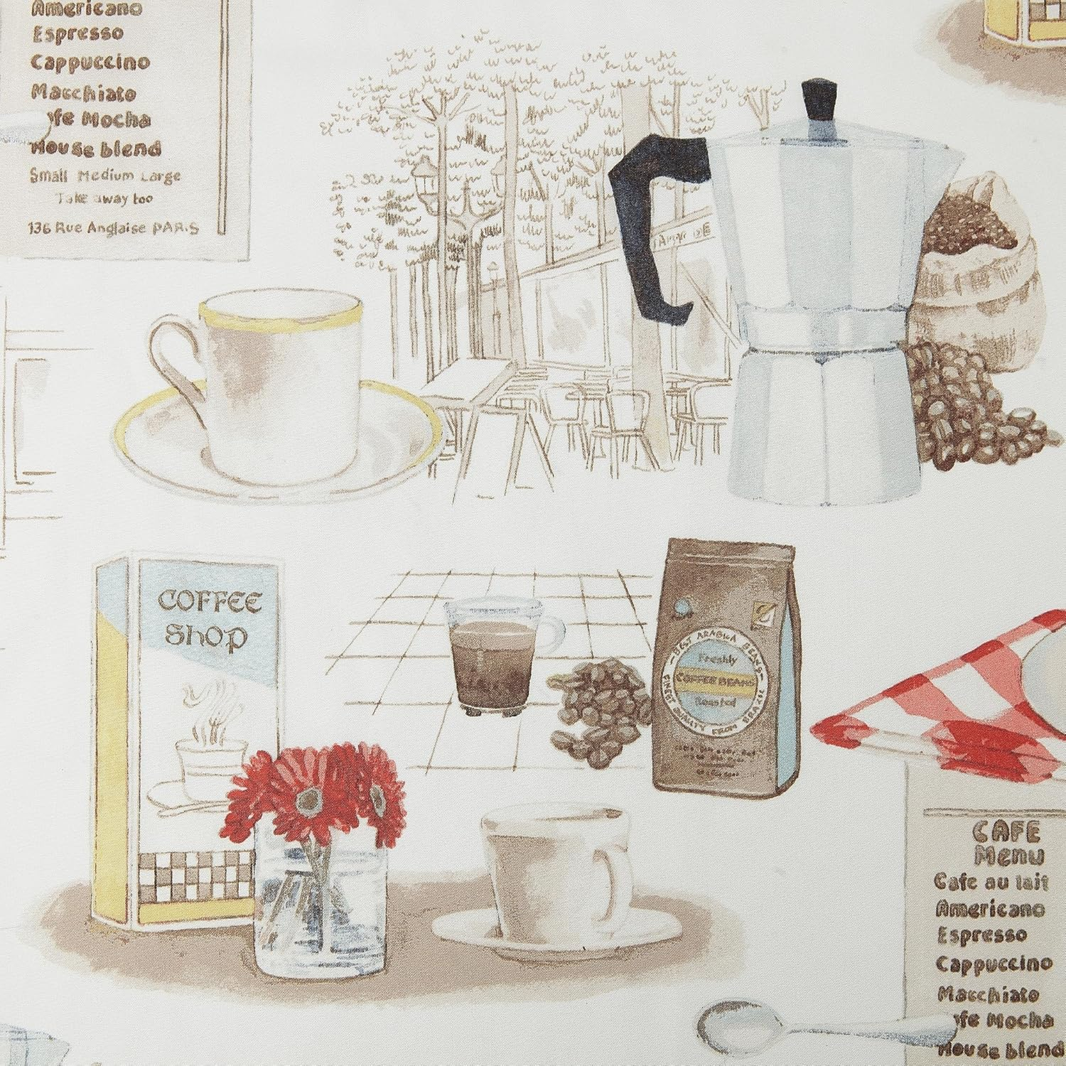 No. 918 Brew Coffee Print Microfiber 3Pc Kitchen Curtain Set, 54" X 36", White