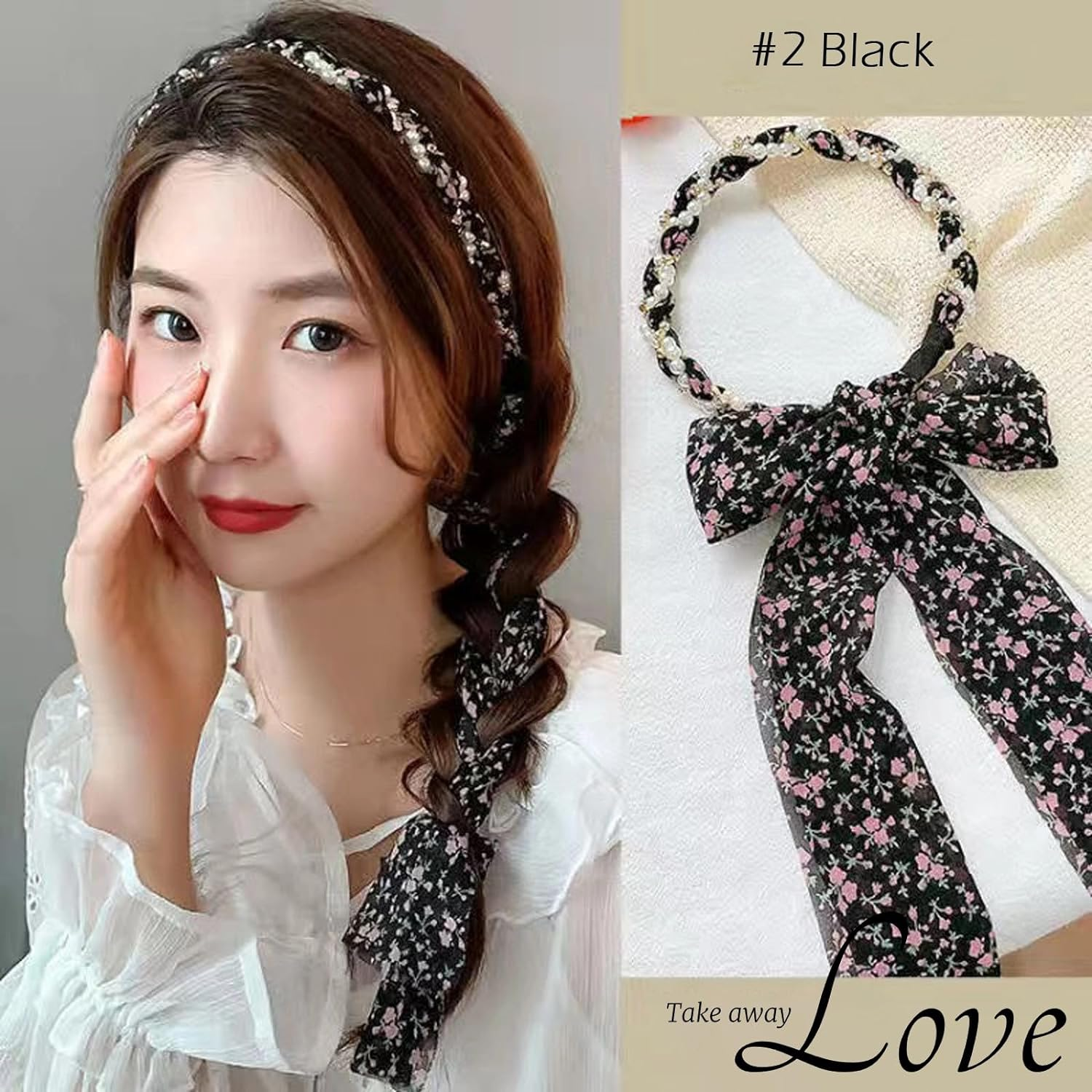 5Pcs Hair Bands for Women'S Hair, Korean Version of Small Floral Chiffon Pearl Butterfly Headband, Fashionable Hair Binding and Integrated Compression Headbands Hair Accessories for Long Hair image number 3