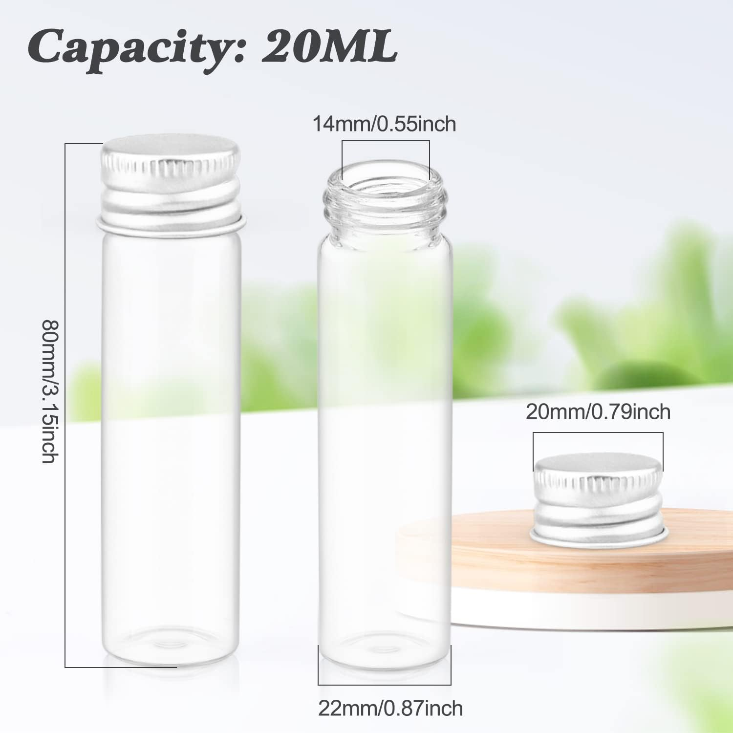 30 Pack 20Ml Glass Sealed Bottles Empty Sample Vials Container Clear Tiny Jars Wish Bottle with Aluminum Screw Lid for Liquid DIY Crafts Party Favors Jewelry Beads image number 1