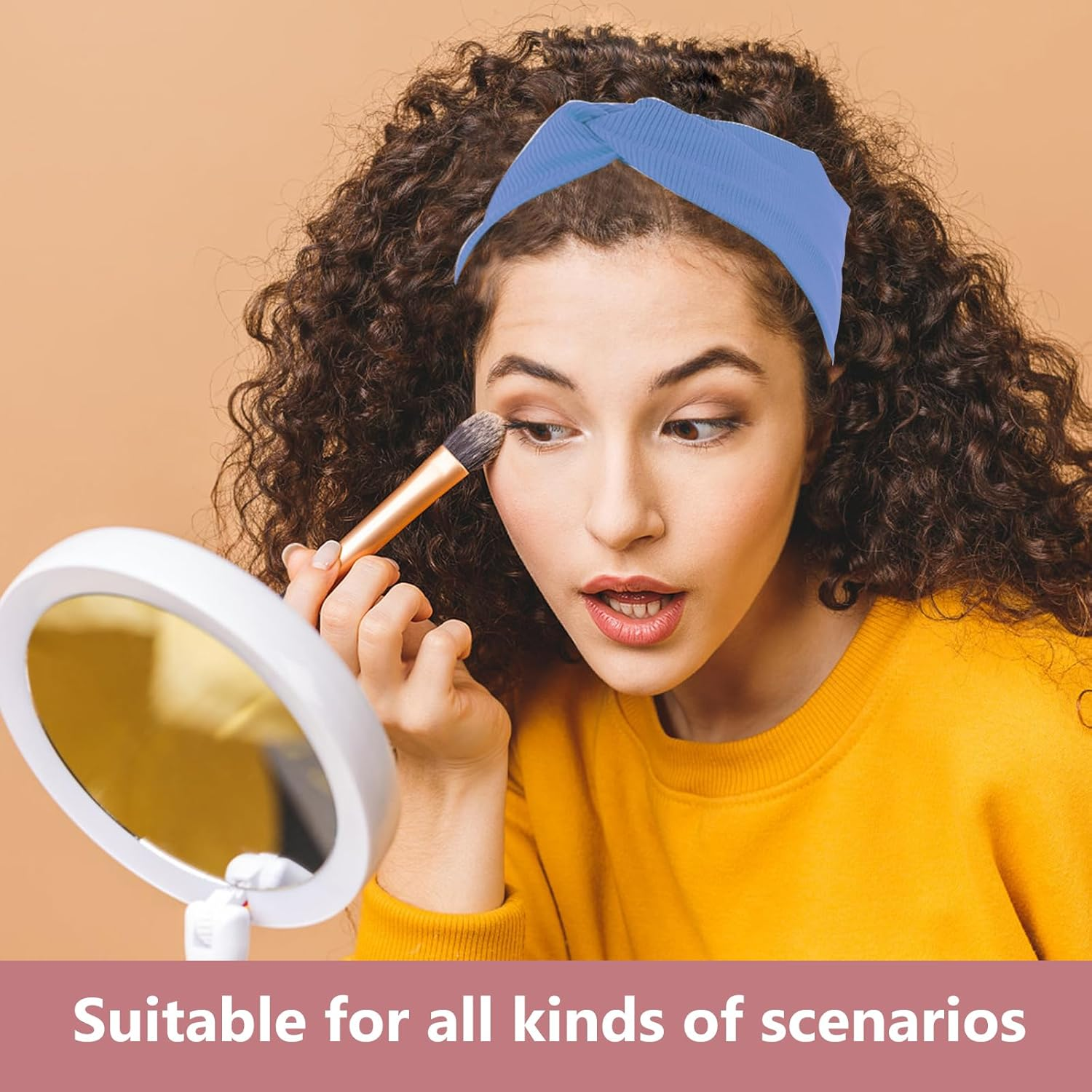 Women'S Elastic Hair Band, 5 Piece Headband Hair Accessories, Yoga Sports Headband, Women'S Elastic Headband off White, Navy Blue, Light Grey, Dark Grey, Pink image number 4