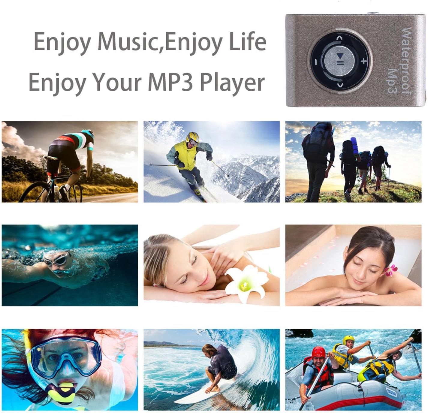 XUMIUZIY IPX8 Water Proof MP3 Player, Underwater Swimming Music Player with 8GB Storage and Water Proof Headphone, for Swimming Diving Running Water Sports