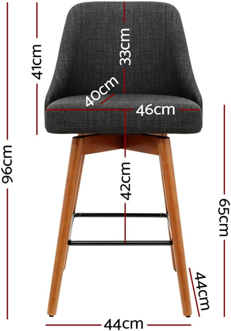 Artiss 4X Bar Stools Kitchen Dining Chairs Swivel Linen Stool Wooden Charcoal image number 3