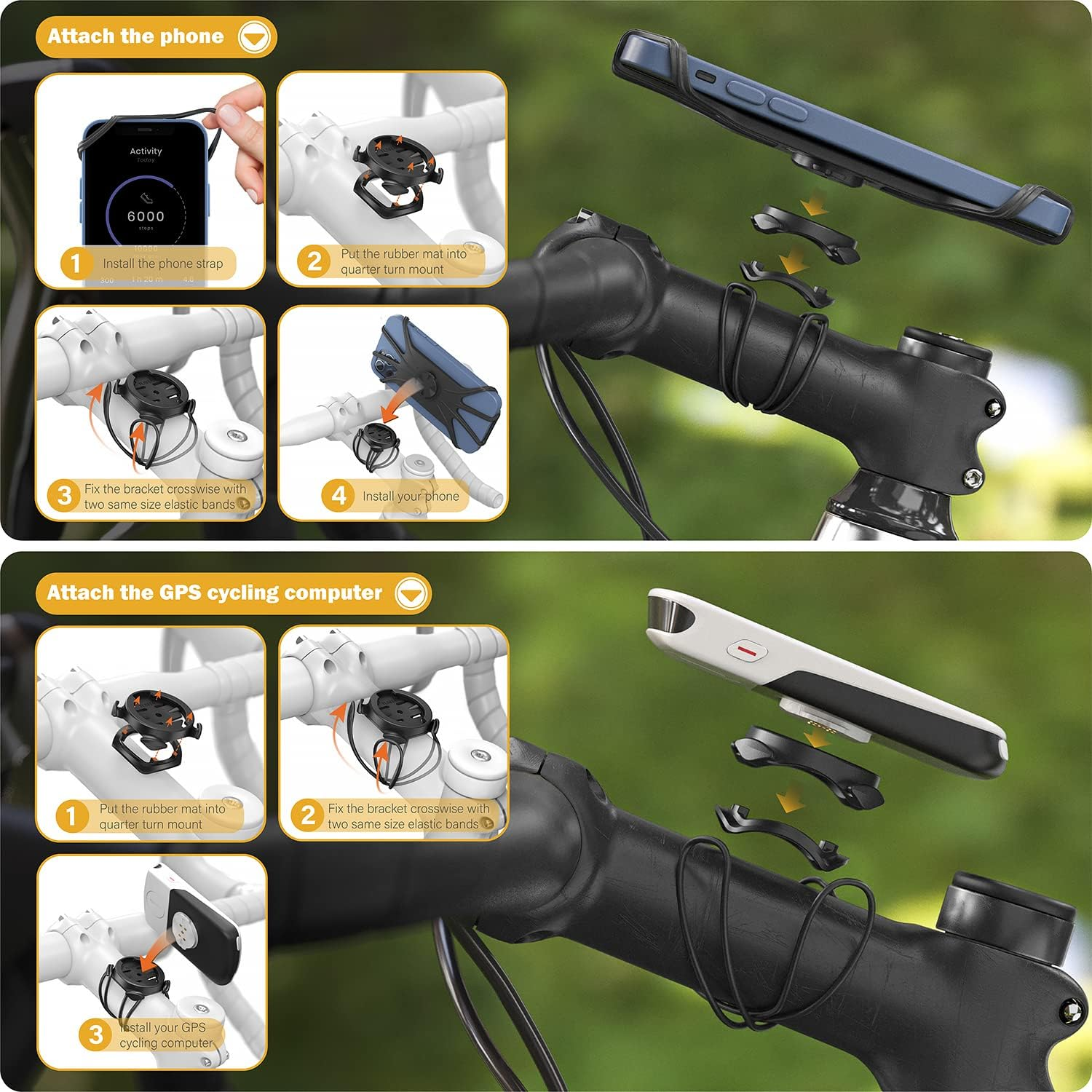 TUSITA 2 in 1 Bike Mount Quick Release, Quarter Turn Compatible with Garmin Edge GPS Computer, Iphone 14 13 12 Pro Max, Samsung Galaxy Note 20 S21 Ultra All 4.7"-6.9" Phones - Cycling Accessories image number 6