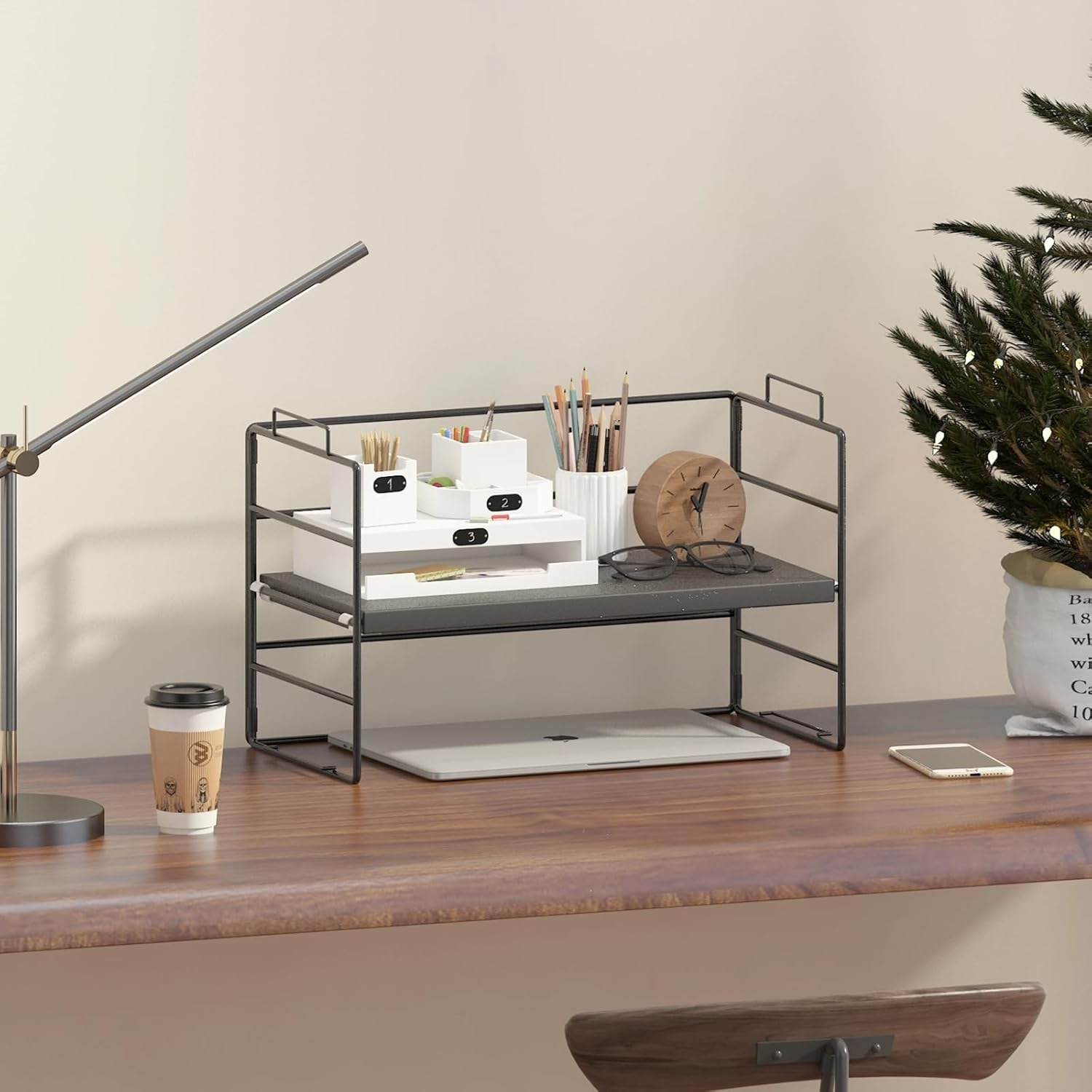 Sleek Metal Desk Shelf Organizer &ndash; Heavy-Duty Steel Frame Adjustable Book Shelf & Corner Shelf for Office & Kids, Stackable Cube Storage Unit with Rotating Design for Desktop, Kitchen image number 5