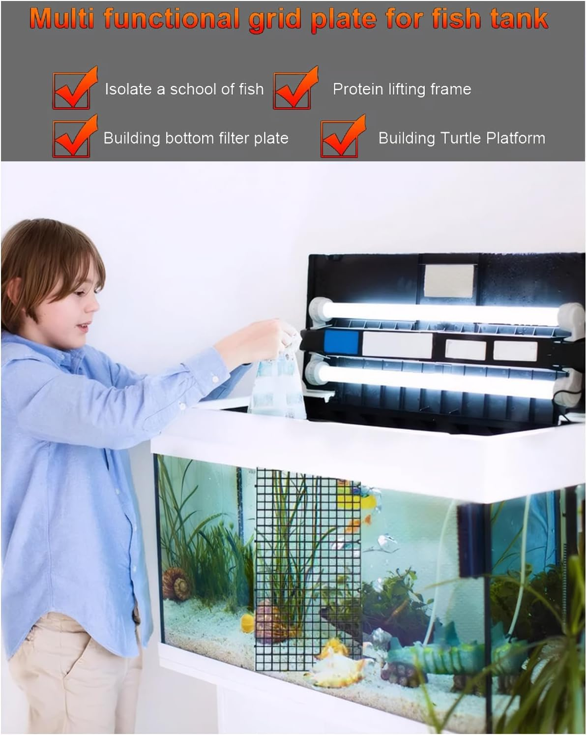 YELINTIAN Fish Tank Bottom Isolations Set, Fish Tank Divider Spliceable, 6 Pcs Aquarium Divider Trays with 4Pcs Suckers for Aquarium Crate Mixed Breeding and Bottom Protection in Aquascaping (Black) image number 3