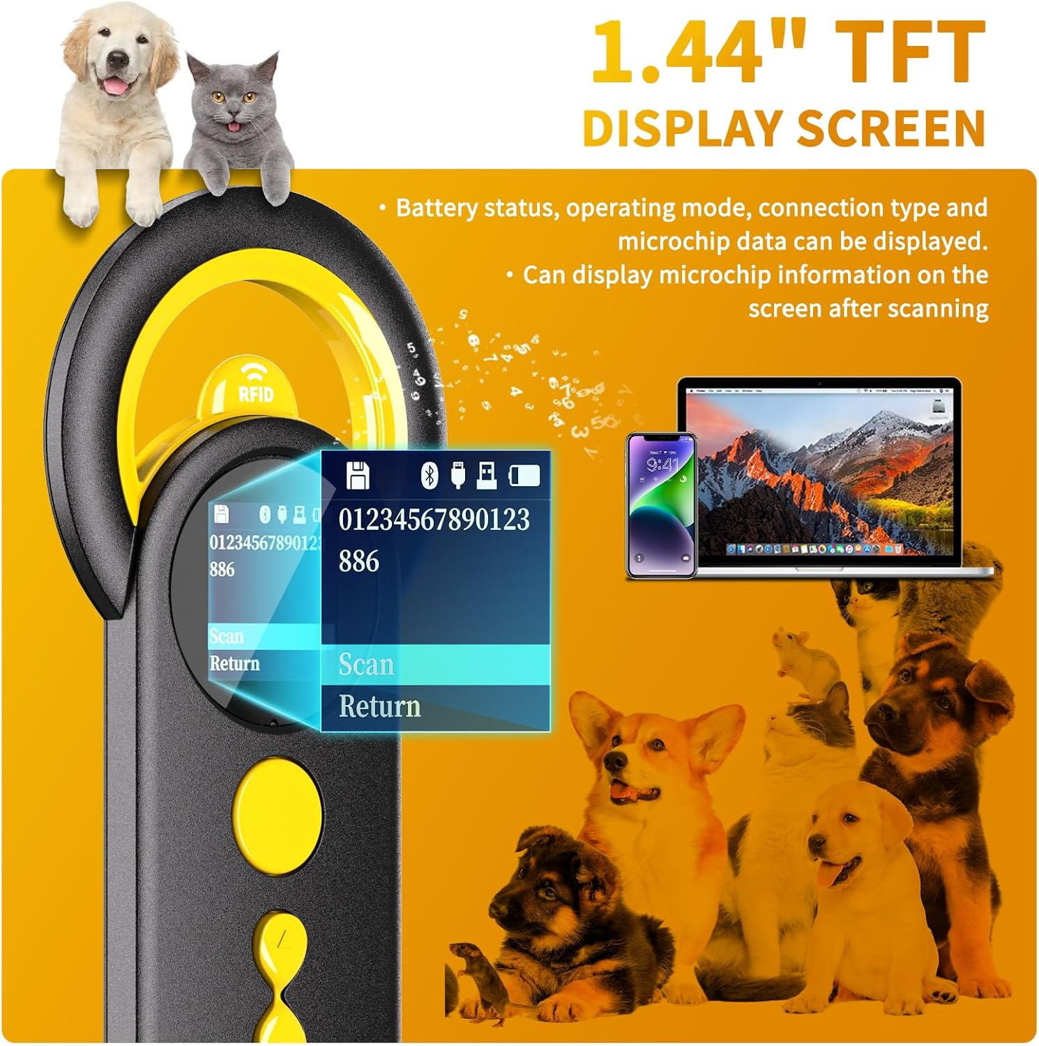 NETUM Bluetooth Pet Microchip Reader, 3-In-1 Wireless Universal Microchip Tag Reader Scanner for Animals with 3.7 Cm TFT Screen 1200Mah Battery That Can Store up to 20,000 Records DJ-130