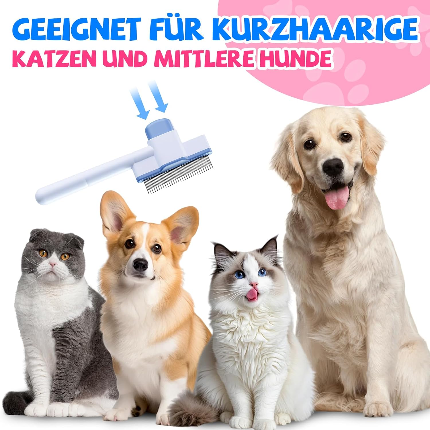 Pein Pack of 2 Cat Brush, Flea Comb Dogs and Fur Flash Brush Cat, Pet Combs with Release Button, Self-Cleaning Flea Comb for Dogs Cats, for Removing Hair and Knots image number 2