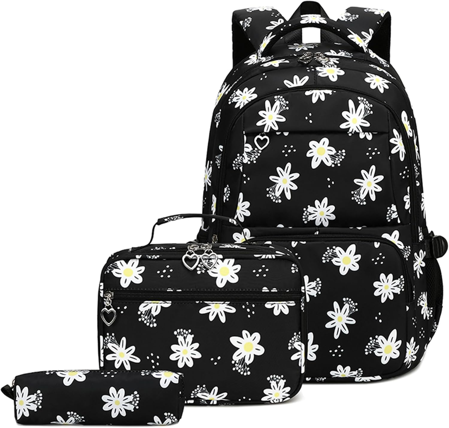 ZHANAO Flower Girls Backpack Set for Middle School Students School Bag for Girls Bag with Lunch Box 3Pcs Bookbag Set