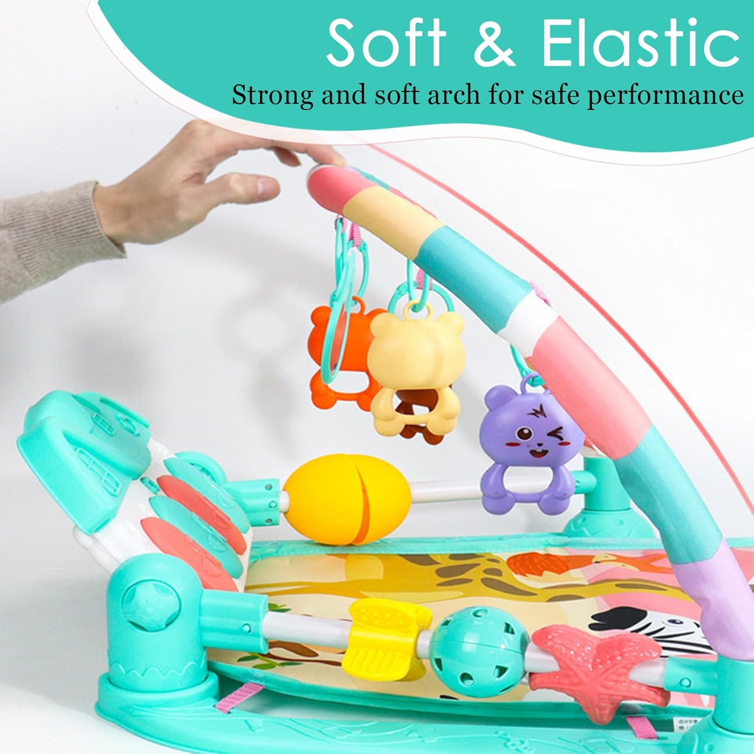 Baby Gyms Play Mats, Funny Play Piano Tummy Time Baby Activity Mat with 5 Infant Sensory Baby Toys Baby Play Piano Gym Mat with Music and Light for Babies Newborns and Toddlers (Green & Pink)