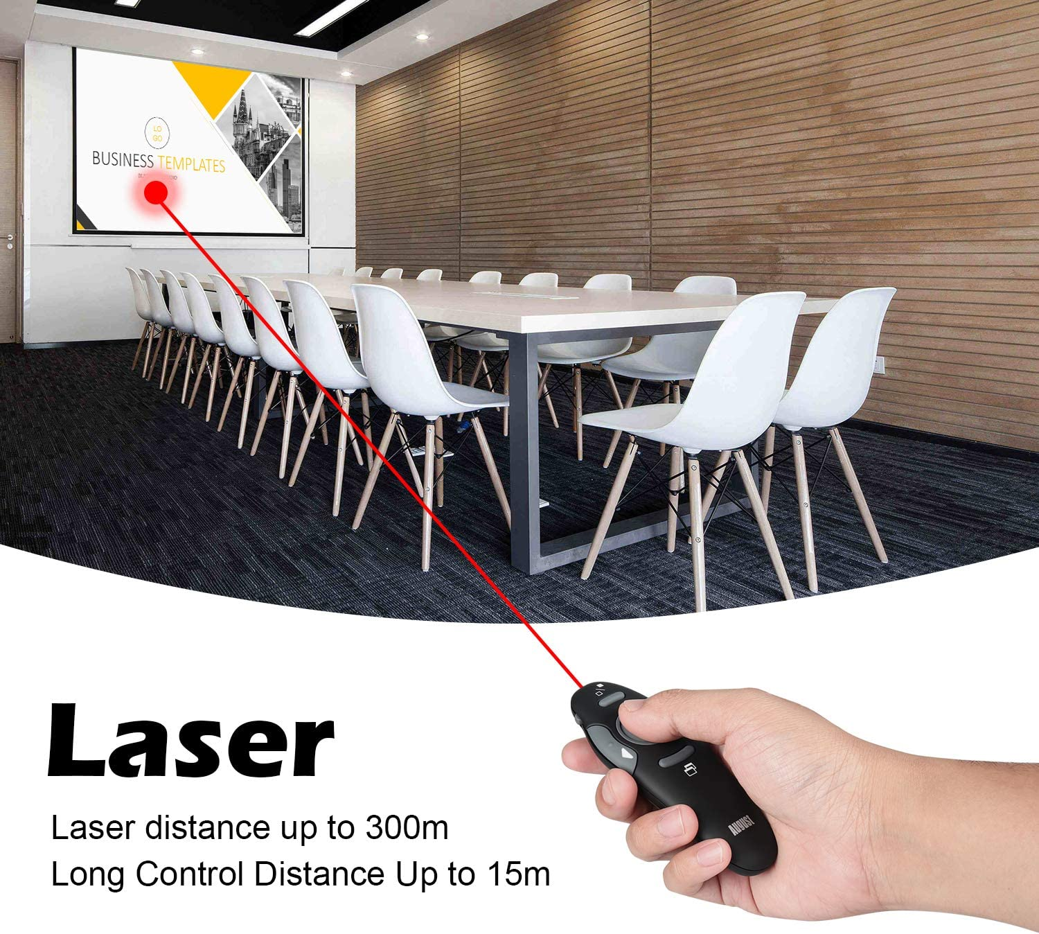 August LP205R Powerpoint Remote Control Presentation Clicker Wireless Presenter with Laser (<1Mw) - Free Presentation Skills Ebook Included