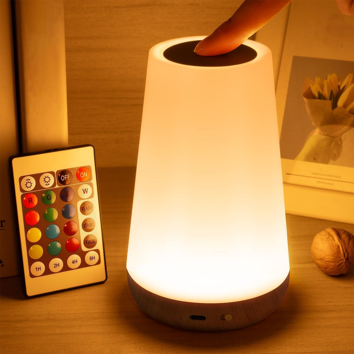 Portable Bedside Lamp, Touch Light, Desktop Sensor Controlled Bedside Lamp with Fast USB Charging Interface, Level 5 Adjustable Warm White Light and Adjustable Multiple Colors for Bedroom/Office image number 3