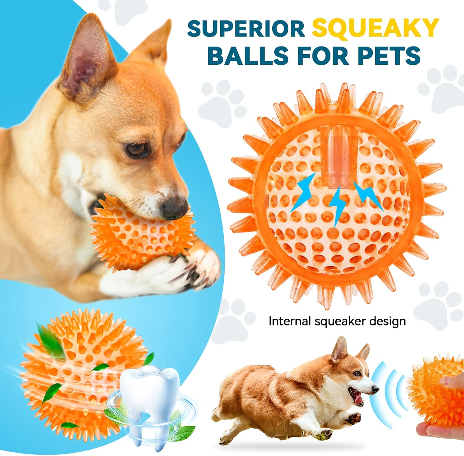 3.5&rdquo; Large Dog Toys Ball, 6 Pack Squeaky Dog Toys, Durable Dog Toys for Aggressive Chewers, Spiky Dog Ball for Clean Teeth and Training, Fetch Toys for Large Dogs, Puppy Chew Toys for Teething image number 3