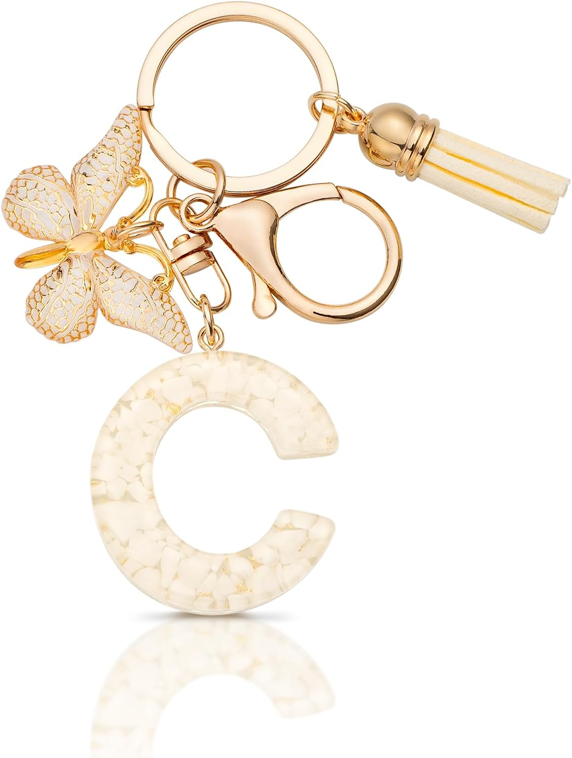 Letter Keychain Initial Keyring Key Chain Alphabet Key Rings for Women Girls,Beige