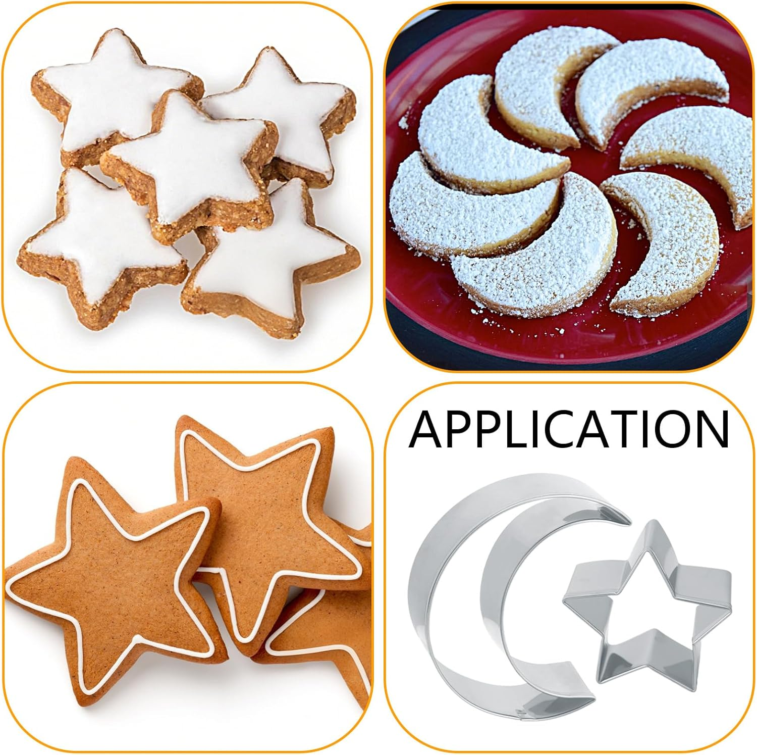 Star and Moon Cookie Cutter, Stainless Steel Cookie Cutters Moon Star Shaped Biscuit Form Night Sky Theme Biscuit Form for Pastry Cake Fondant Decor image number 1