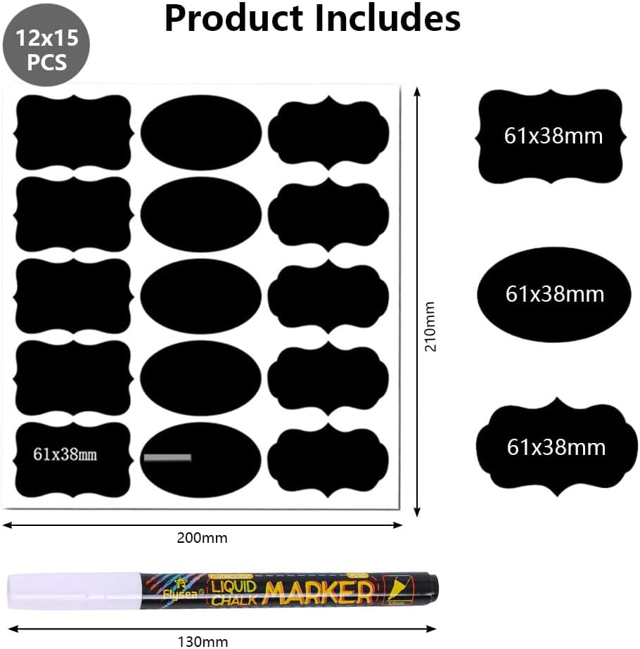 Vekol Chalkboard Labels, 12 Sheets 180 Waterproof Reusable Chalk Sticker Labels for Food Containers, Includes Erasable Liquid Chalk Marker for Mason Jars, Home Kitchen Storage image number 5