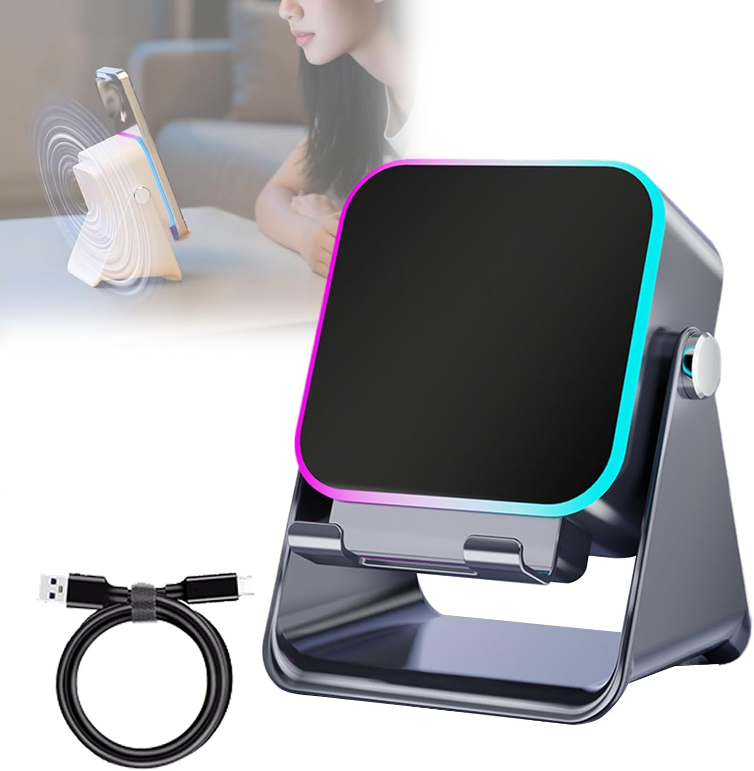 5 in 1 Wireless Induction Bluetooth Speaker, Wireless Induction Speaker with Adjustable Phone Stand, 8 Colors RGB Ambient Light, Bluetooth 5.2, Fast Connect Audio Player (2*White)