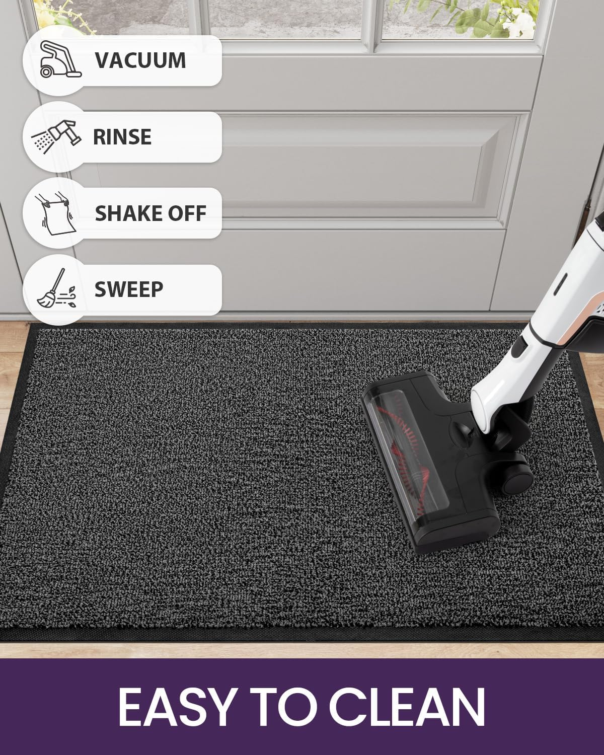 DEXI Door Mat Indoor Outdoor, Washable Barrier Front Doormat for Entryway, Heavy Duty Non-Slip Absorbent Entrance Rug Shoes Scraper, 60 X 90Cm, Black and Gray image number 2