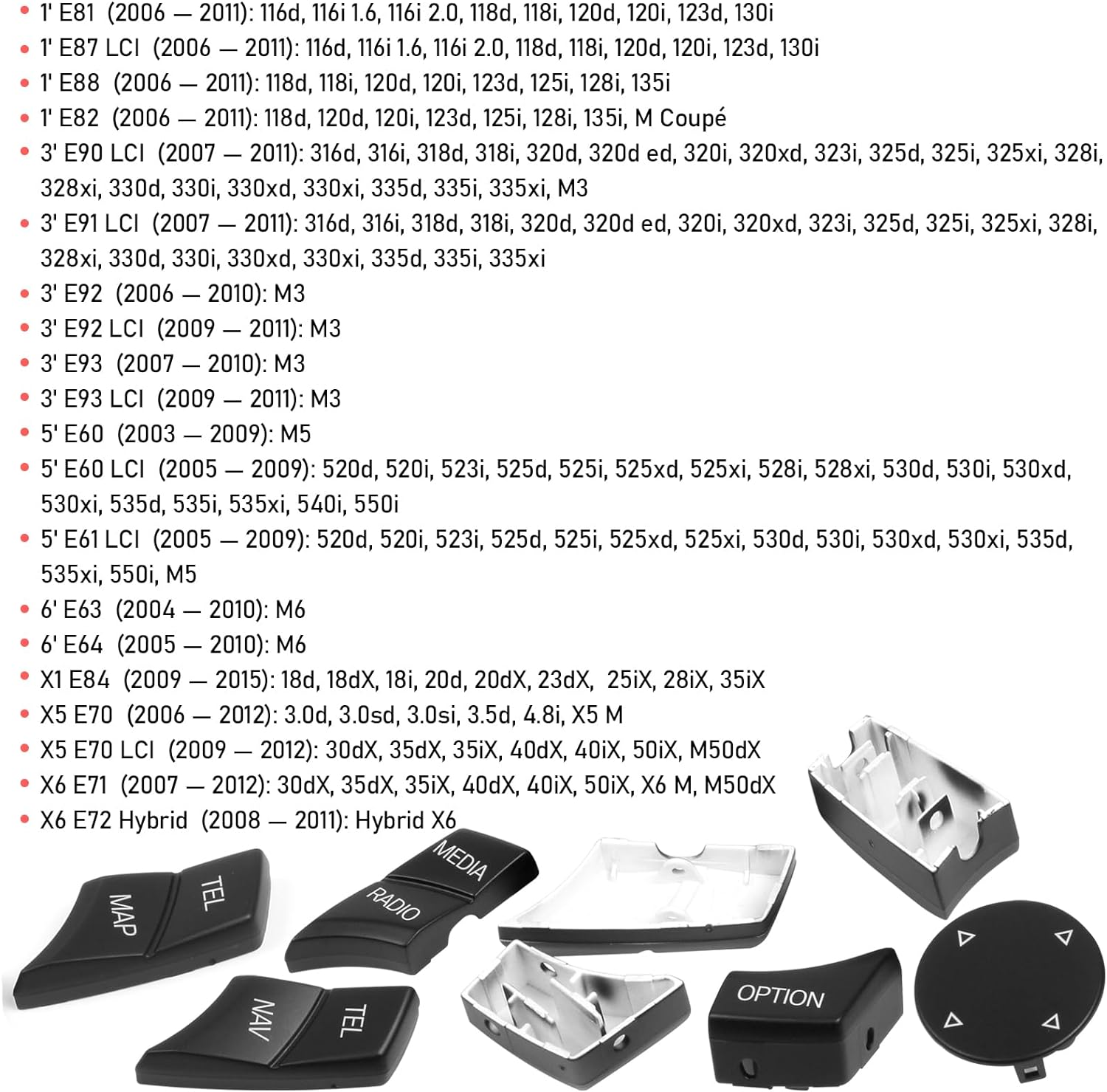 Jaronx Compatible with BMW Idrive Buttons, for BMW Idrive Controller Knob Multimedia Button Replacment for 1' E81 E82 E88/3' E90 E92 E93/5' E60 E61/6' E63 E64/X1 E84/X5 E70/X6 E71 (8PCS Set) image number 4
