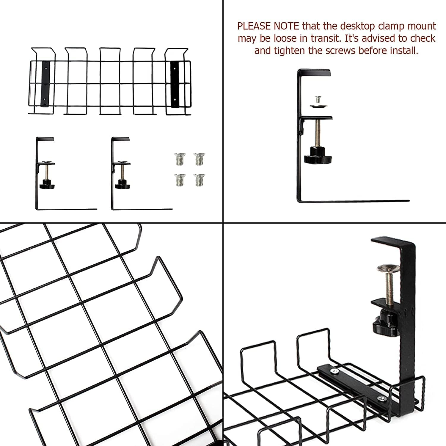 Uandhome Cable Management Tray under Desk, as Cord Basket Tray Cable Racks under Desk Cable Organizer for Wire Management, Sturdy Metal Cable Tray Basket for Office Home Standing Desk image number 1