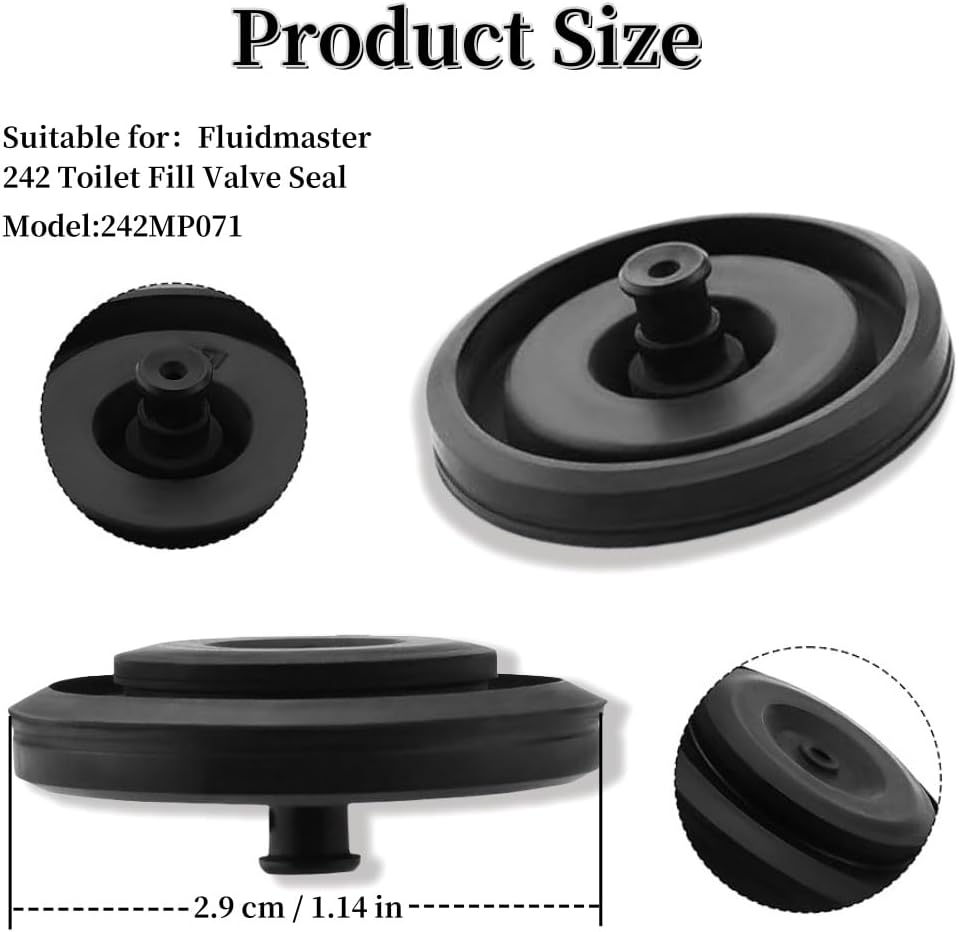 Toilet Fill Valve Seal Replacement Parts, 2-Pack, Black Diaphragm Washer, Compatible with Fluidmaster 242 and 400A image number 1