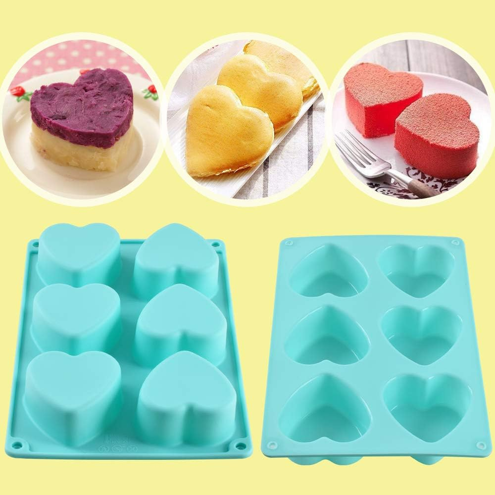 Newk Heart Shaped Silicone Mold, 6 Cavity Non-Stick Silicone Mold for Cake, Jellys, Soap - Set of 2, Blue image number 5