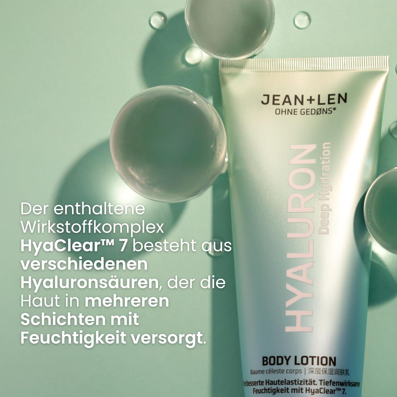 Jean & Len Body Lotion Hyaluron, Deeply Moisturises, Provides a Smooth and Plump Skin Complexion, Suitable for All Skin Types, No Parabens & Silicones, Vegan, 200 Ml