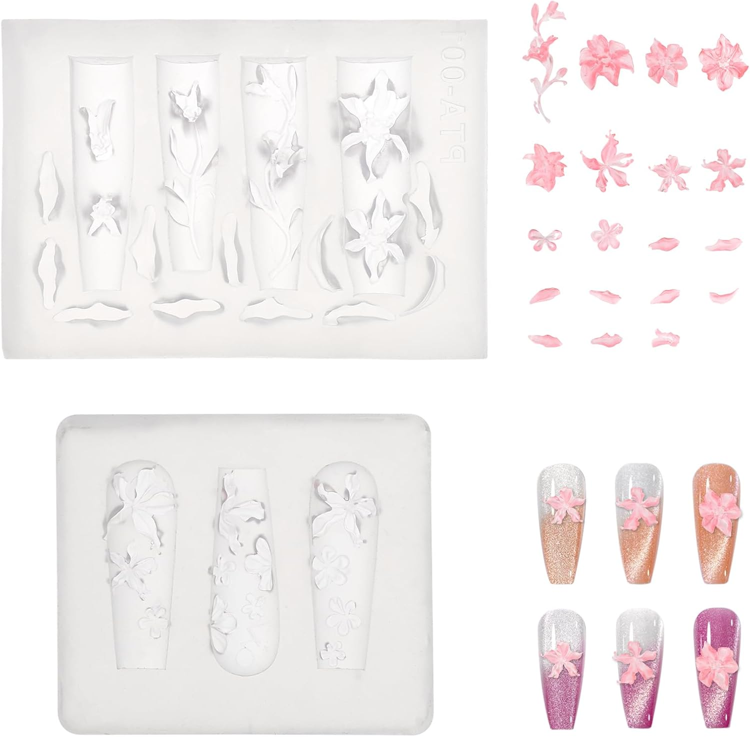 2Pcs Transparent Flower Nail Molds, Silicone 3D Flowers Nail Mold Manicure Art Carving Template Design Tools for Resin Manicure Decorations Accessories