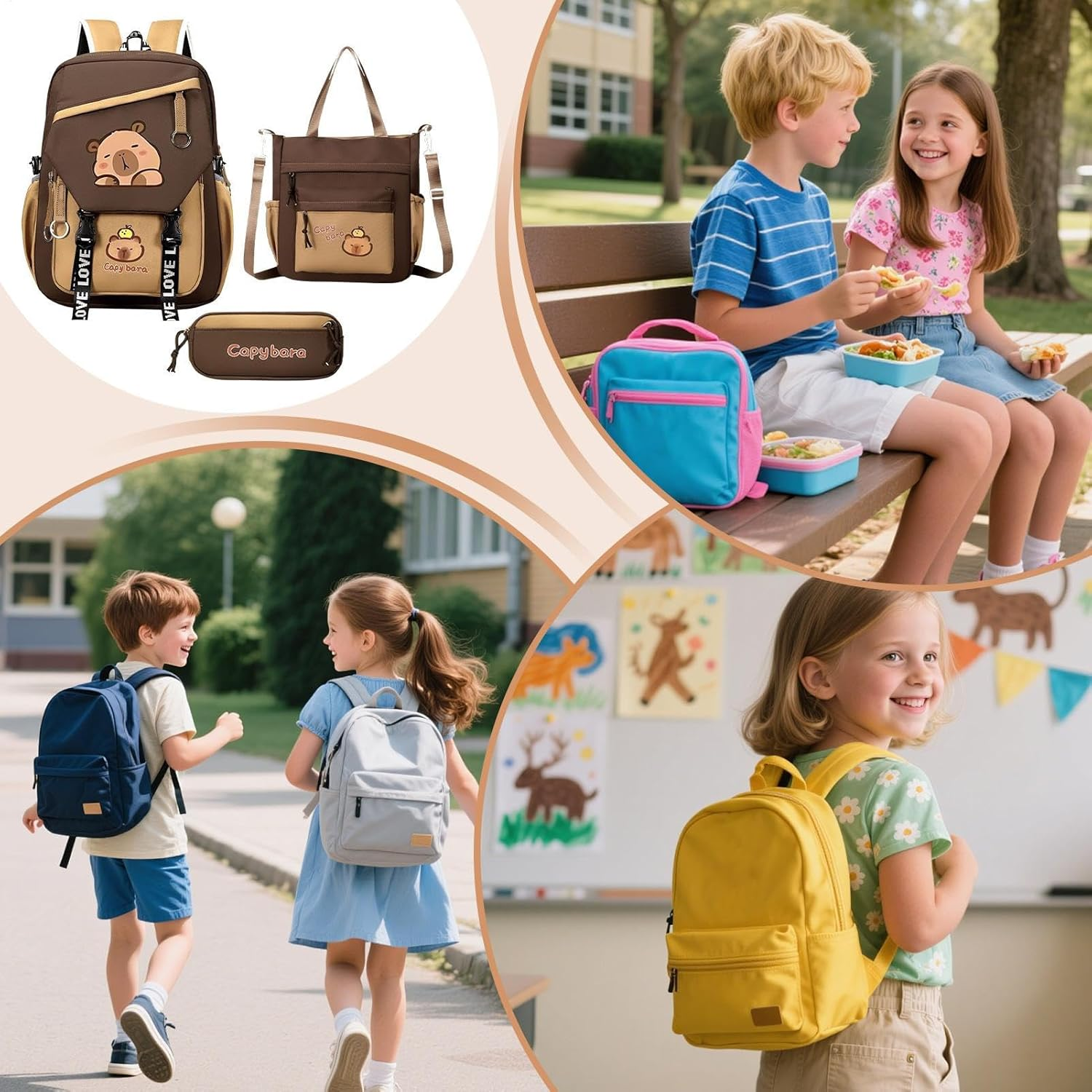 Capybara Backpack for Girls | Cartoon Capybara Backpack for School,Cartoon Stationery Waterproof Bookbag for Travel Daily Toddler Kids Students Birthday Holiday Graduation Christmas - B image number 2