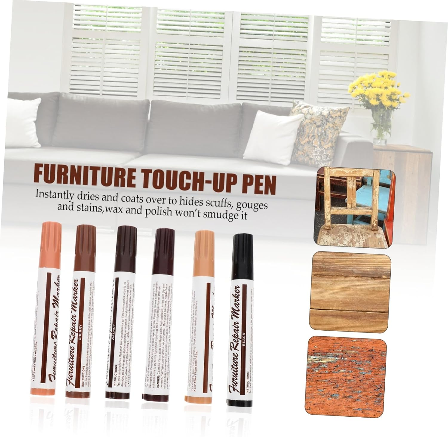 12Pcs Wood Filler Marker Repair Pen for Floor Scratch Repair Furniture Markers Touch up Pens for Home Furniture Restoration image number 1