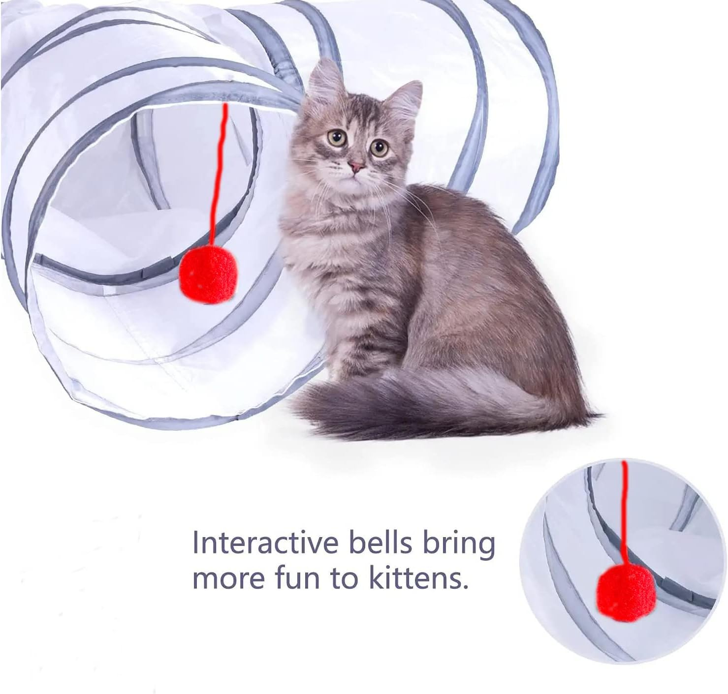 Alicedreamsky Cat Tunnel, Collapsible Tube with 1 Play Ball Toys, 3 Ways Tunnels for Indoor Cats, Puppy, Kitty, Kitten, Rabbit (White and Gray) image number 5