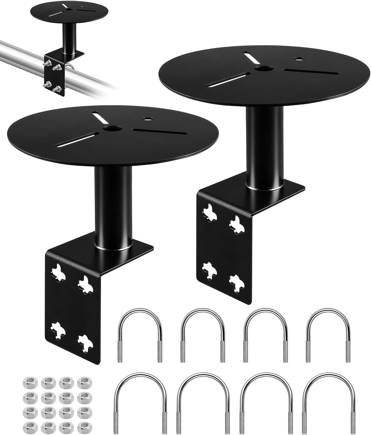 2Pcs Universal Strobe Light Mounting Bracket for Trucks Trailers, Flash Beacon Mirror Mount with 4 U-Bolts, Corrosion-Resistant Warning Light Holder image number 2