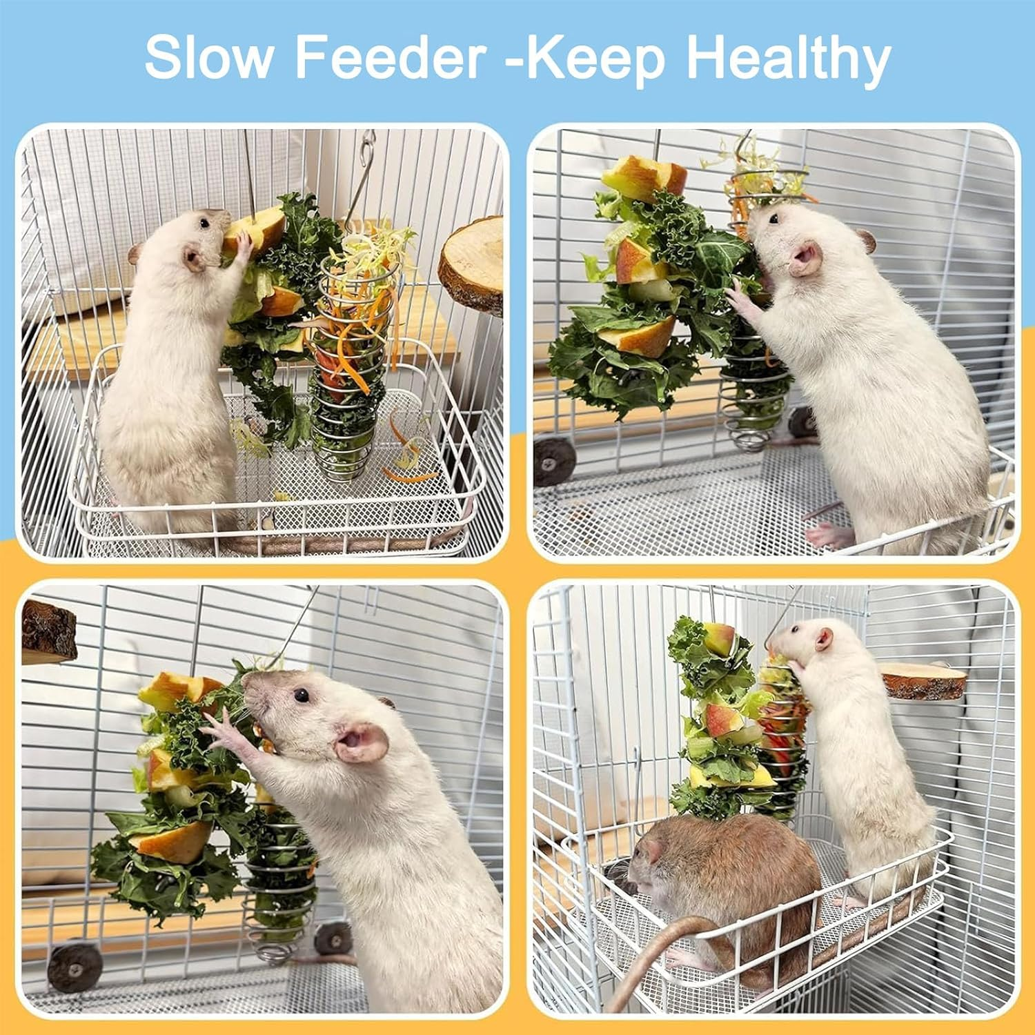 2Pcs Stainless Steel Rat Foraging Toys - Hanging Puzzle Feeder for Fancy Mice, Rodents & Parakeets - Fruit/Veggie Holder Cage Accessories image number 6