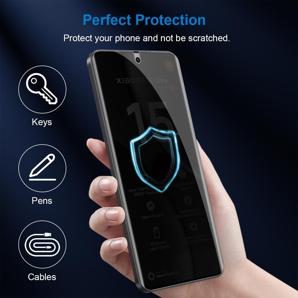 Vanrain Privacy Screen Protector for Xiaomi Mi 15 Ultra, Pack of 2 + 2 Hydrogel Privacy Screen Protector and Camera Protection, TPU Soft Film anti Spy Privacy Screen for Xiaomi 15 Ultra image number 6