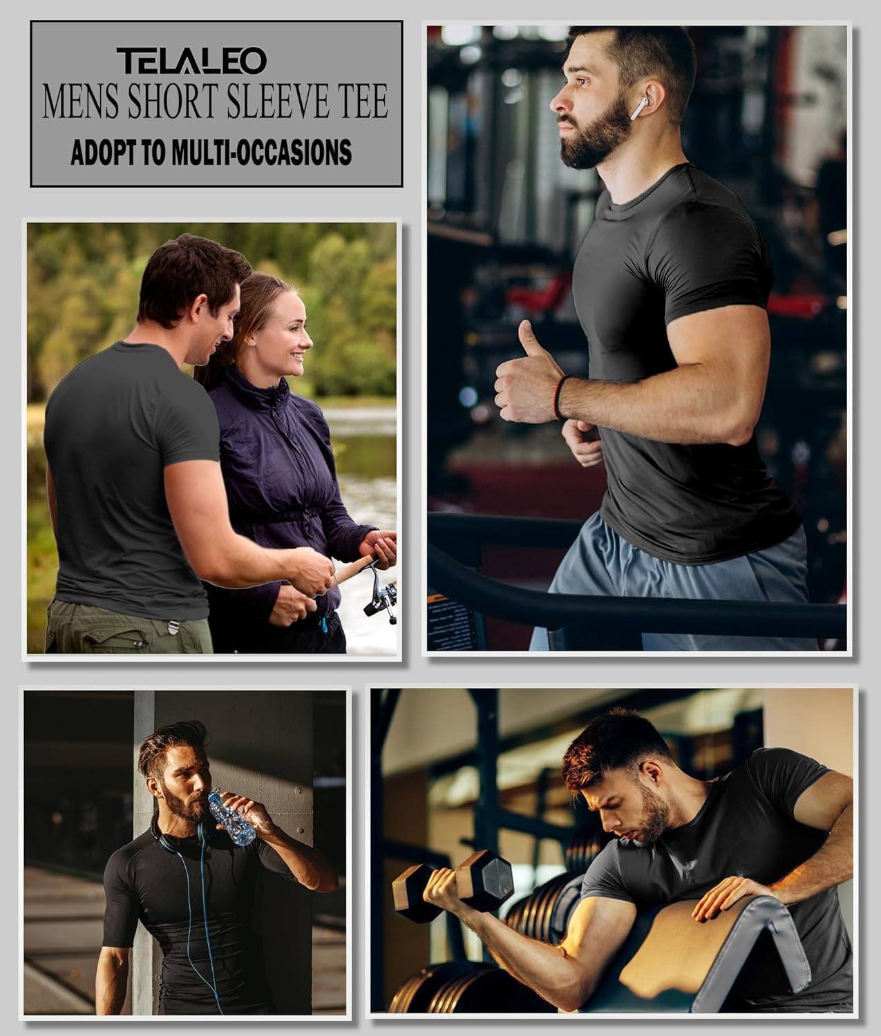 TELALEO 3 Pack Men'S Quick Dry Short Sleeve Compression Shirts Workout Sport T-Shirts Baselayer image number 3