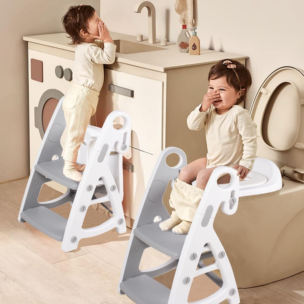 Potty Training Seat & Toddler Step Stool, Ultimate Stability Toddler Toilet Seat, Adjustable Step & Seat Height Potty Seats for Toddlers Boys Girls (Grey) image number 3